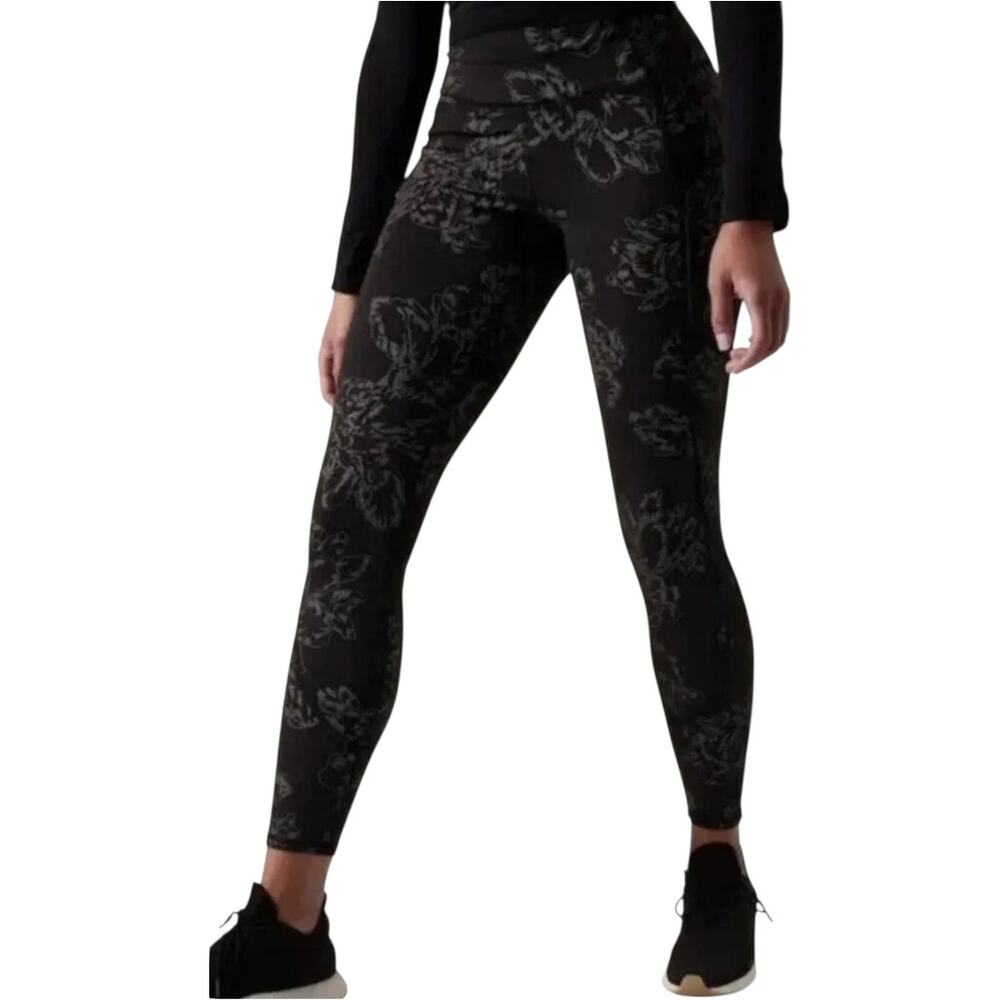 Athleta Rainier Reflective Tight Zip Pockets SuperSonic Aluna Blooms Black MP